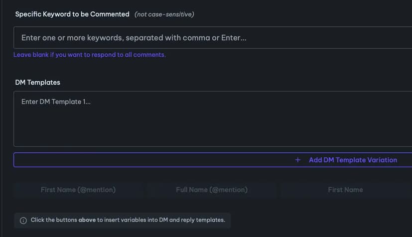 LeadShark automation setup: keyword and DM templates